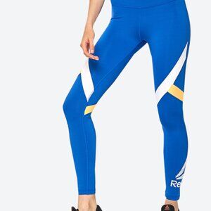 Reebok Colorblock Leggings Blue Yellow Workout Gym Size XL